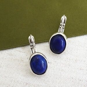 Oval Lapis Earrings, Set in 925 Silver, hangs at 3/4" NWT